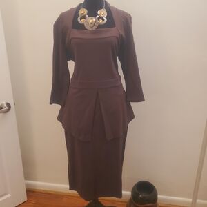 Elegant Long Sleeve Brown Dress